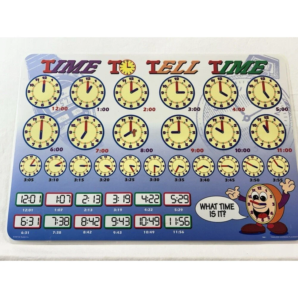 Lot 6 Vintage Educational Placemats Seasame Street USA Map Clock ABCs